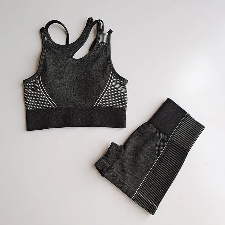 2 Piece Seamless Sports Bras Fitness Shorts Yoga Set Gym Breathable Stretch Sports Suit Running Training Wear