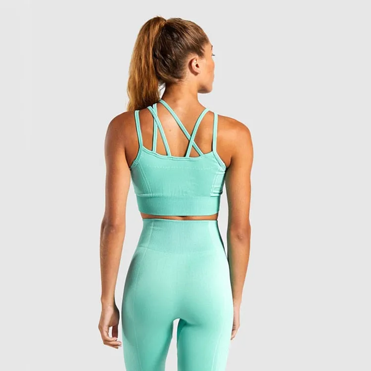 2 Piece Seamless Sports Bras Fitness Shorts Yoga Set Gym Breathable Stretch Sports Suit Running Training Wear