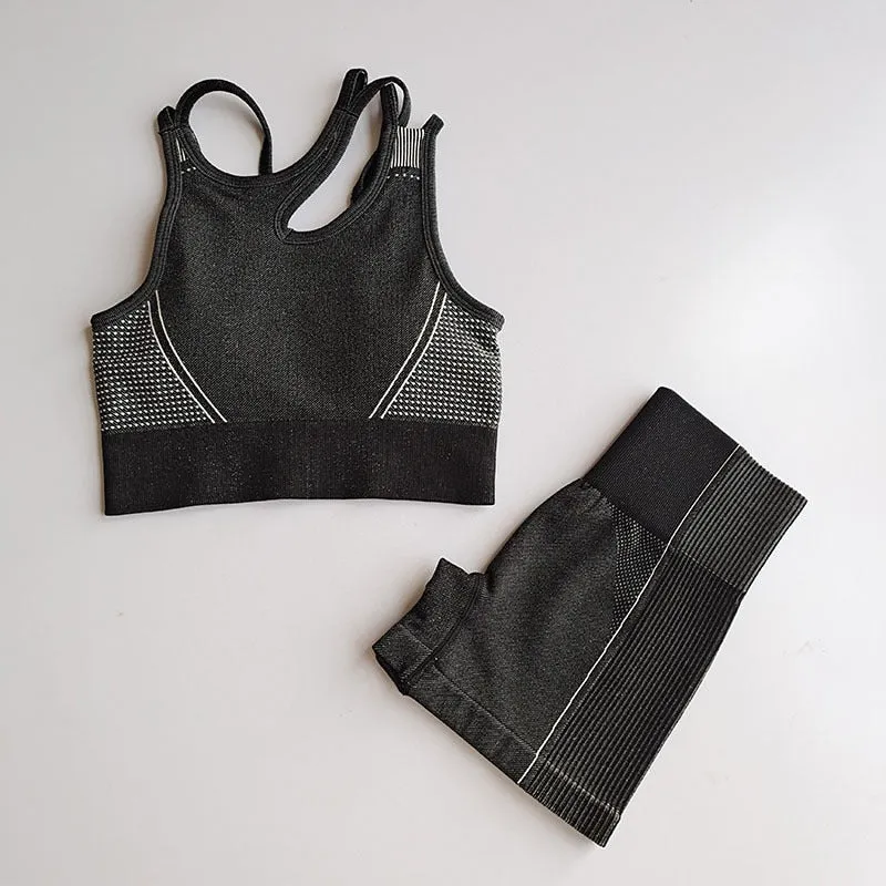 2 Piece Seamless Sports Bras Fitness Shorts Yoga Set Gym Breathable Stretch Sports Suit Running Training Wear