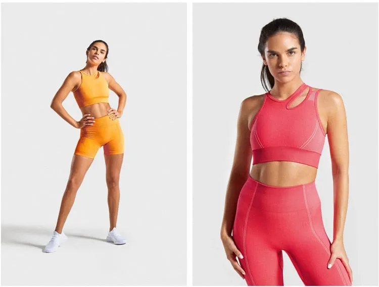 2 Piece Seamless Sports Bras Fitness Shorts Yoga Set Gym Breathable Stretch Sports Suit Running Training Wear