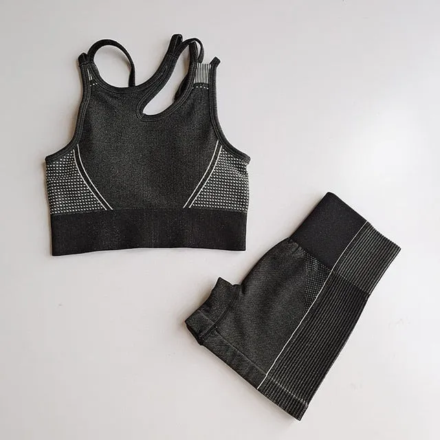 2 Piece Seamless Sports Bras Fitness Shorts Yoga Set Gym Breathable Stretch Sports Suit Running Training Wear