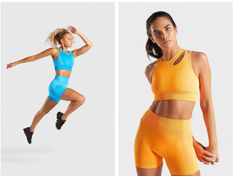 2 Piece Seamless Sports Bras Fitness Shorts Yoga Set Gym Breathable Stretch Sports Suit Running Training Wear