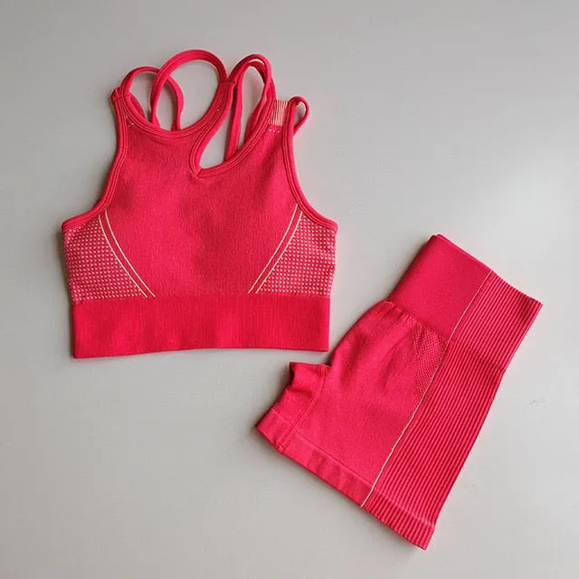 2 Piece Seamless Sports Bras Fitness Shorts Yoga Set Gym Breathable Stretch Sports Suit Running Training Wear