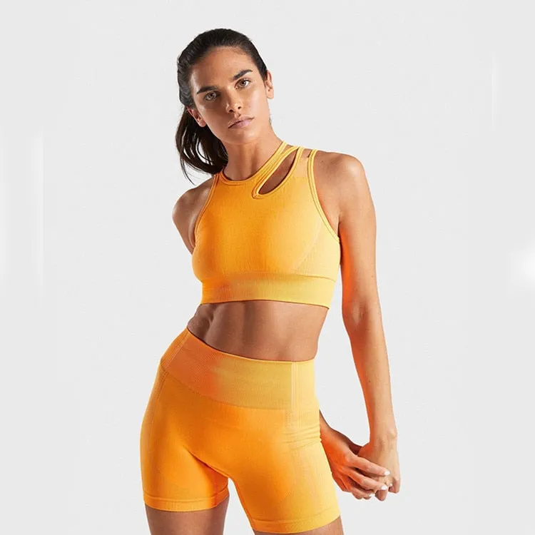 2 Piece Seamless Sports Bras Fitness Shorts Yoga Set Gym Breathable Stretch Sports Suit Running Training Wear