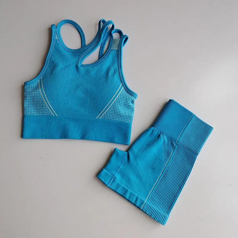 2 Piece Seamless Sports Bras Fitness Shorts Yoga Set Gym Breathable Stretch Sports Suit Running Training Wear