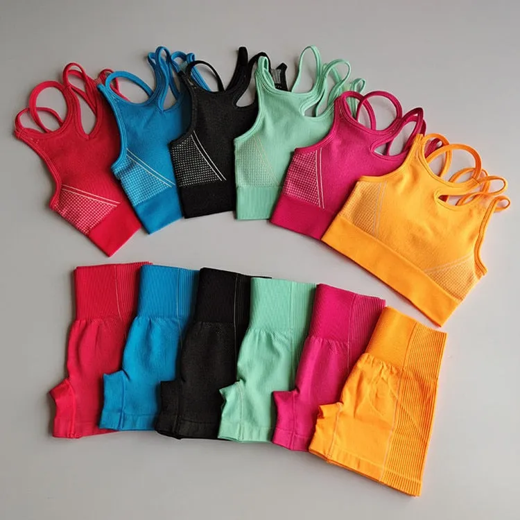 2 Piece Seamless Sports Bras Fitness Shorts Yoga Set Gym Breathable Stretch Sports Suit Running Training Wear