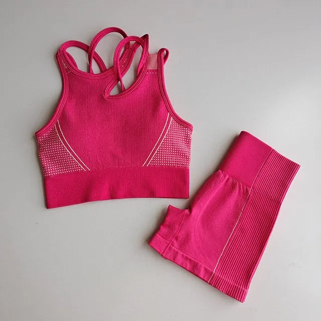 2 Piece Seamless Sports Bras Fitness Shorts Yoga Set Gym Breathable Stretch Sports Suit Running Training Wear