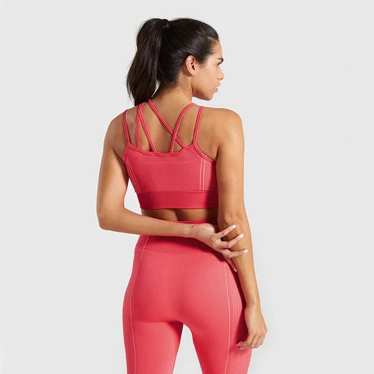 2 Piece Seamless Sports Bras Fitness Shorts Yoga Set Gym Breathable Stretch Sports Suit Running Training Wear