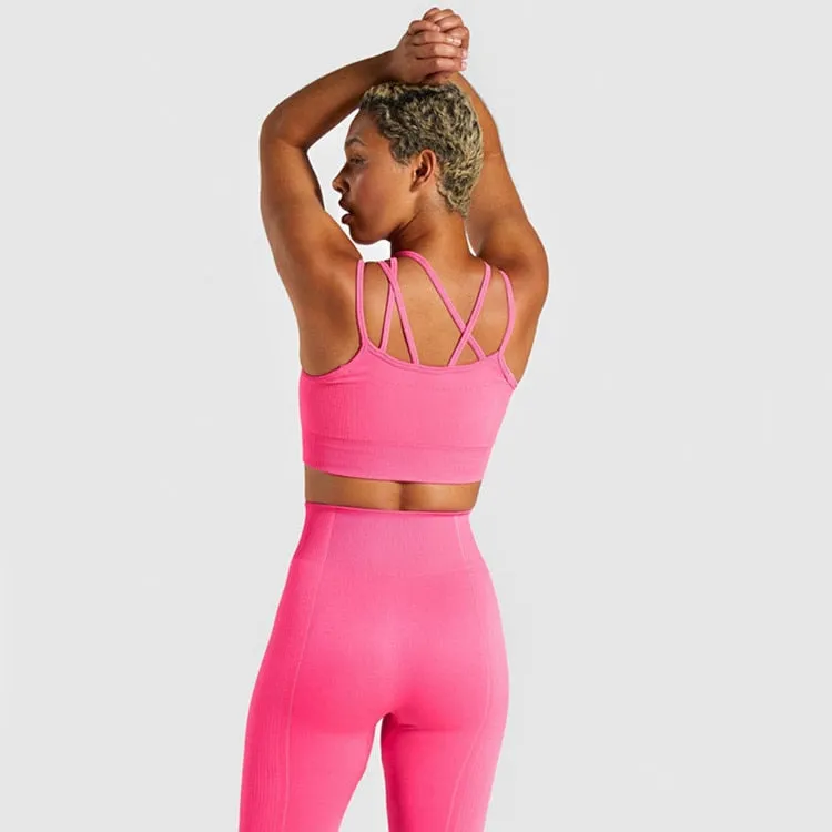 2 Piece Seamless Sports Bras Fitness Shorts Yoga Set Gym Breathable Stretch Sports Suit Running Training Wear