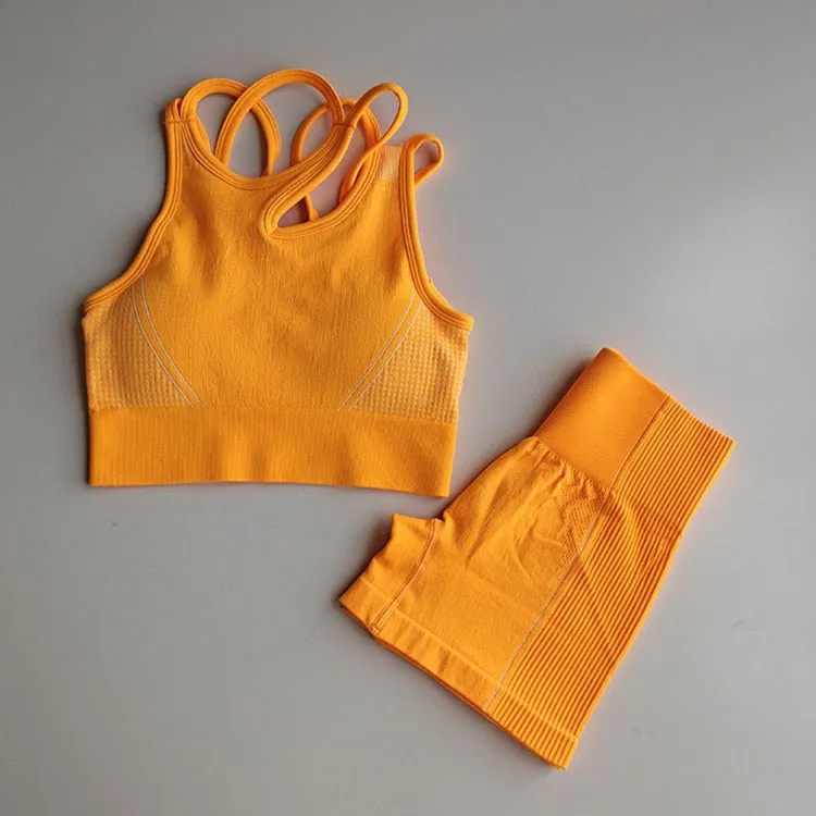 2 Piece Seamless Sports Bras Fitness Shorts Yoga Set Gym Breathable Stretch Sports Suit Running Training Wear