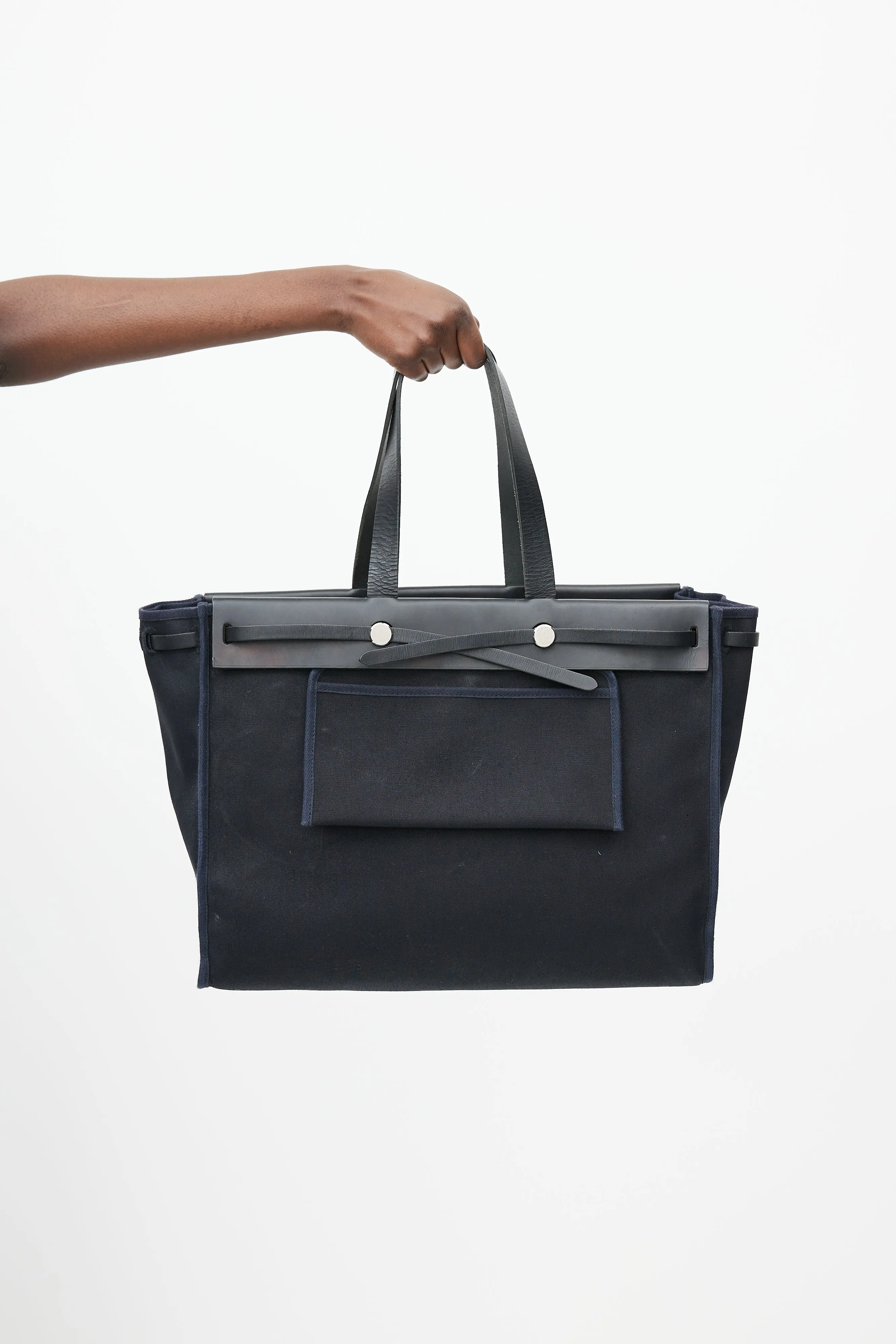 2003 Noir Officier Canvas & Vache Leather HerBag Cabas MM Bag