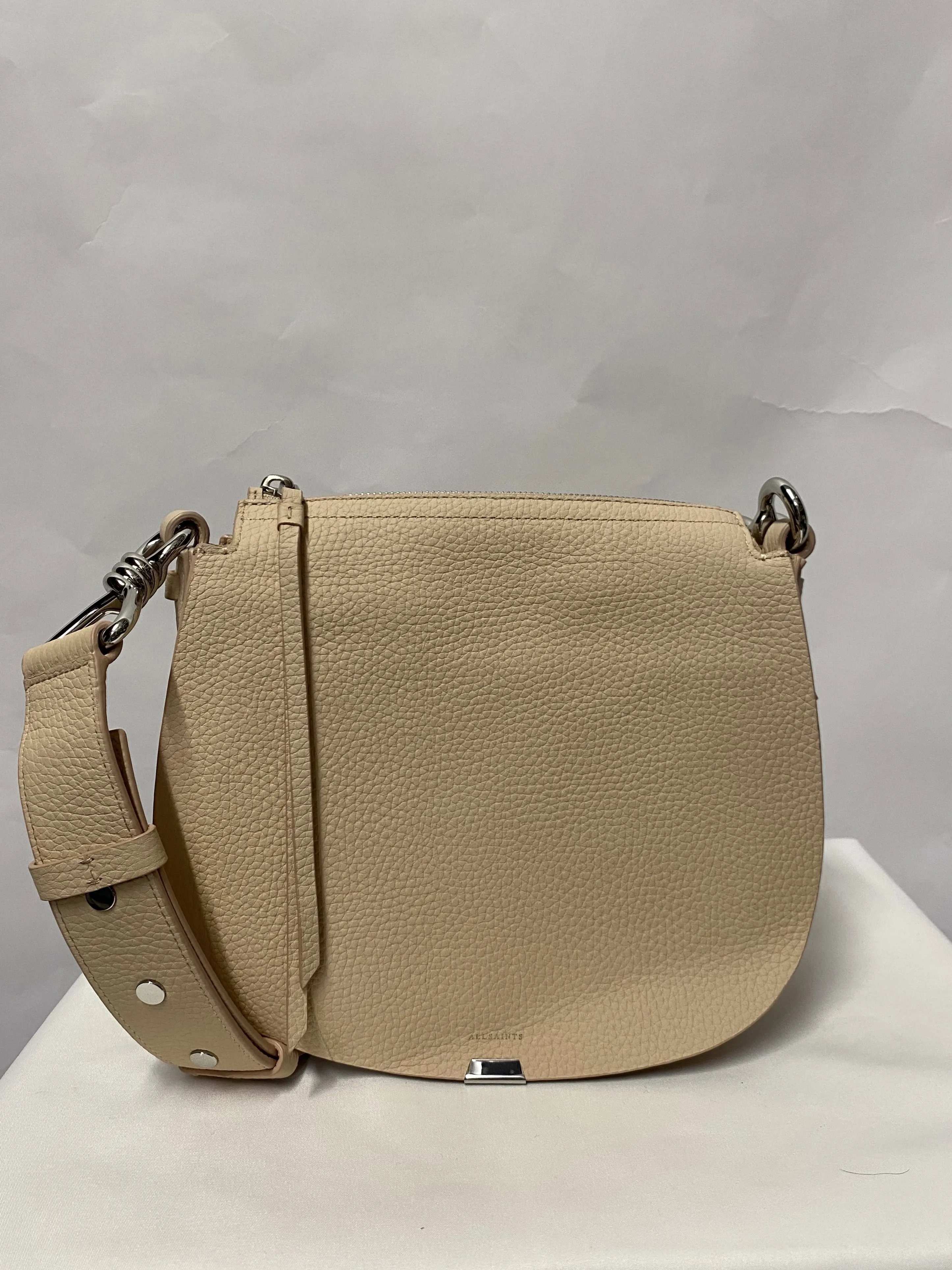 All Saints Captain Lea Leather Round Cross Body Bag Peach Pink 1 NWOT