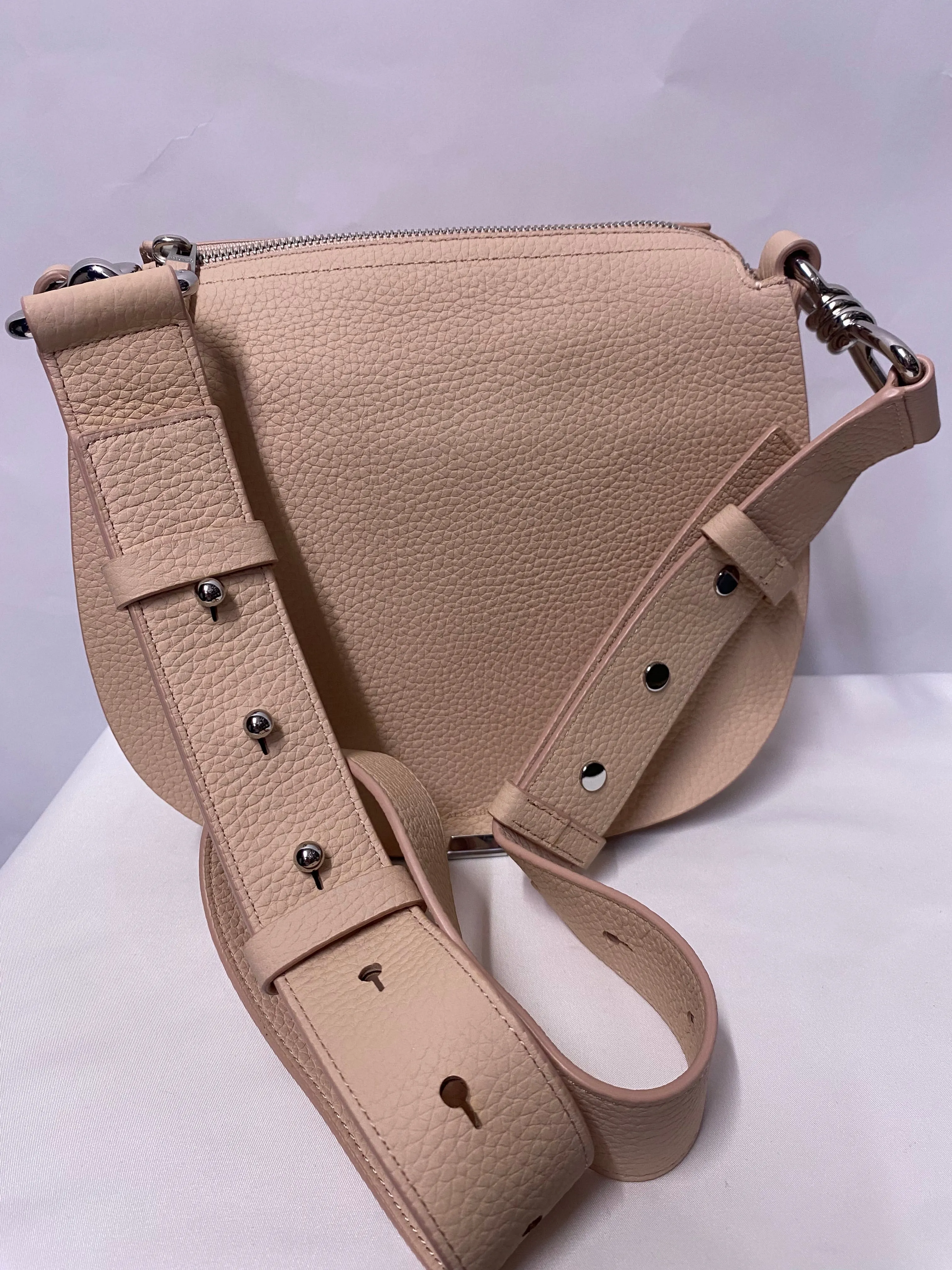 All Saints Captain Lea Leather Round Cross Body Bag Peach Pink 1 NWOT