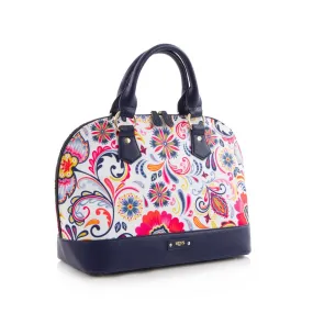 Bliss Printed Dome Satchel - White/Navy