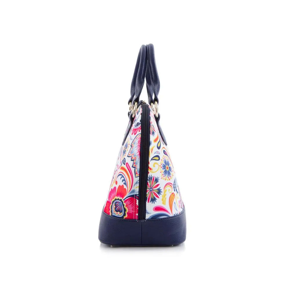 Bliss Printed Dome Satchel - White/Navy