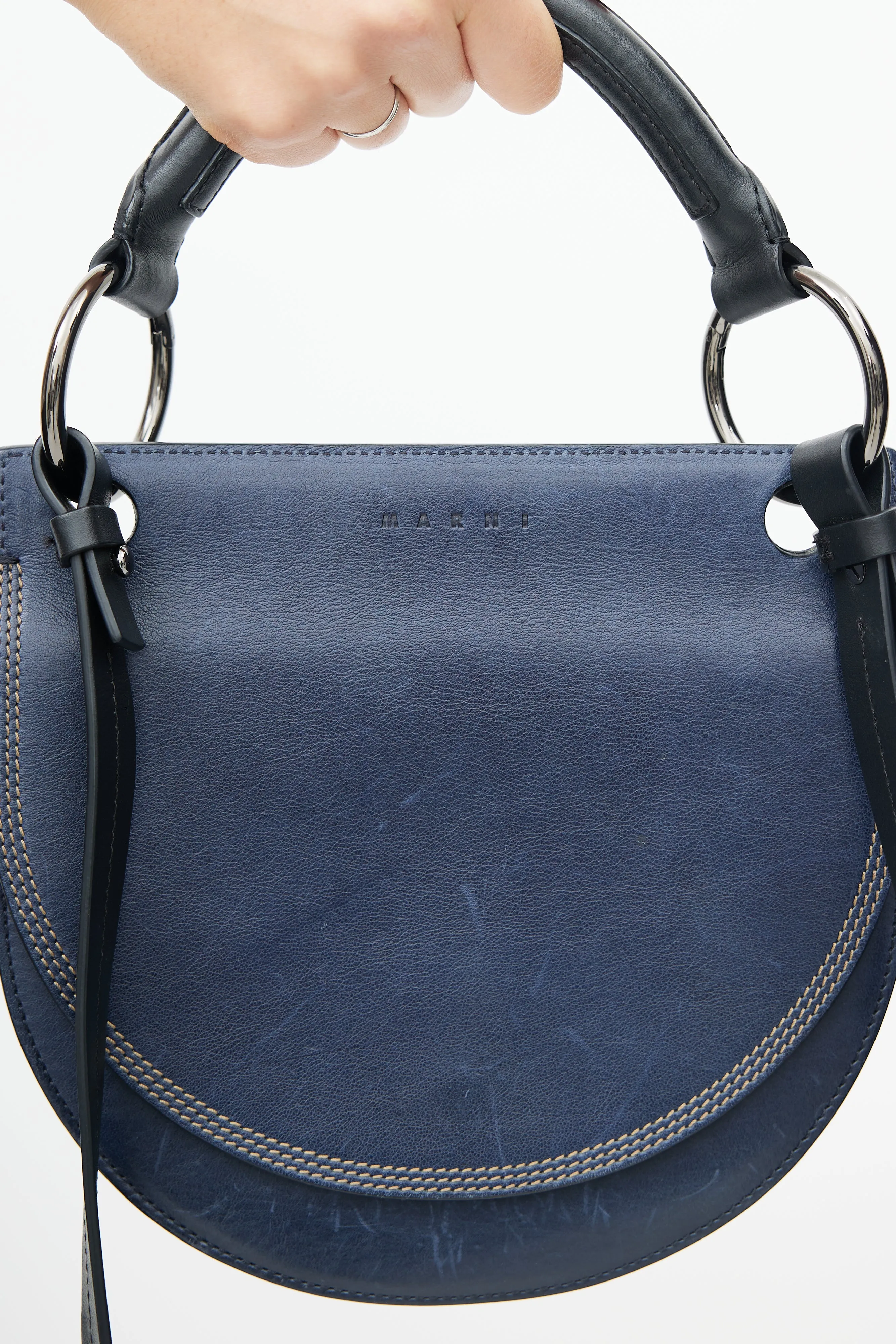 Blue Leather Double Sided Saddle Bag