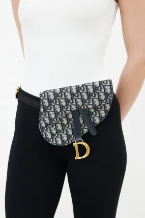 Blue Oblique Jacquard Saddle Belt Pouch