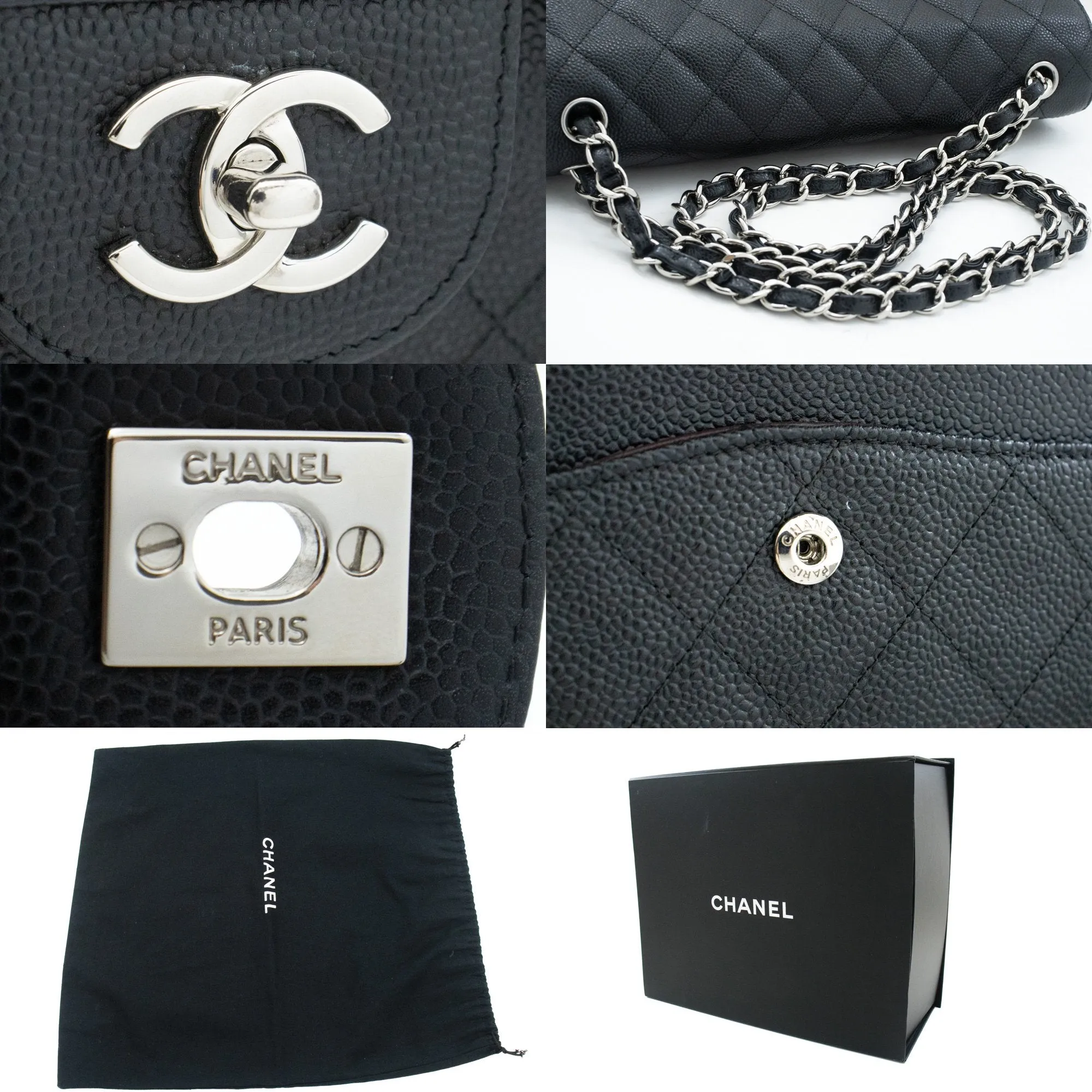 CHANEL 11" Large Grained Calfskin Double Flap Chain Shoulder Bag