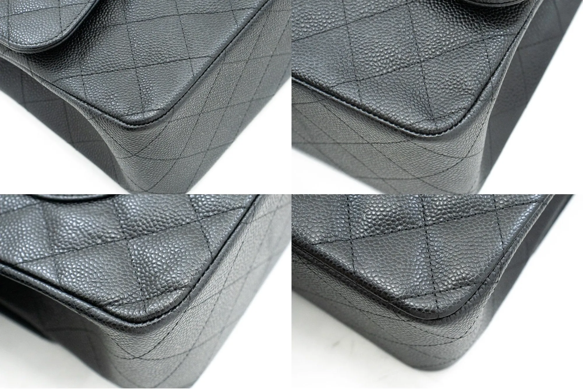 CHANEL 11" Large Grained Calfskin Double Flap Chain Shoulder Bag
