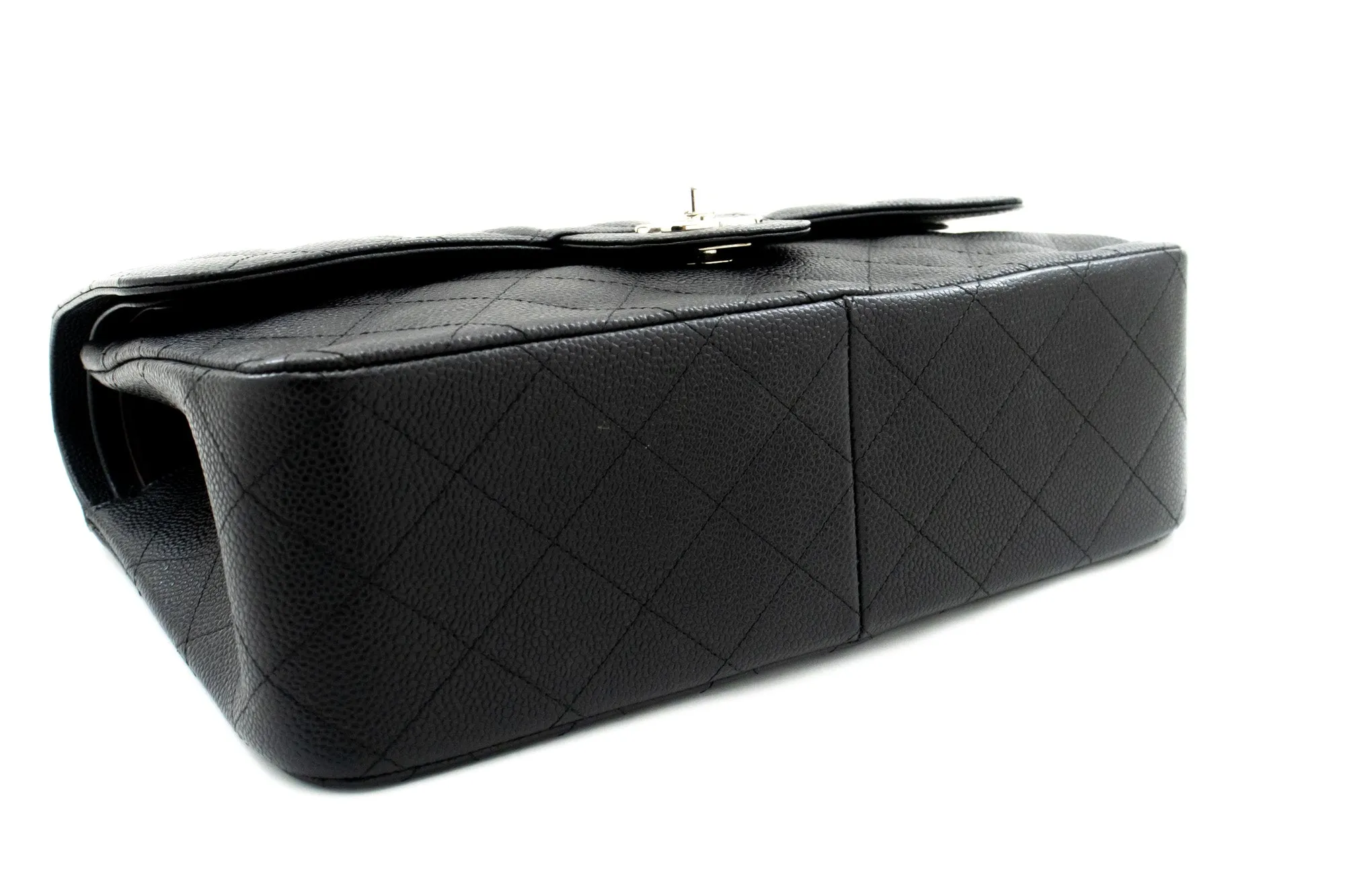 CHANEL 11" Large Grained Calfskin Double Flap Chain Shoulder Bag