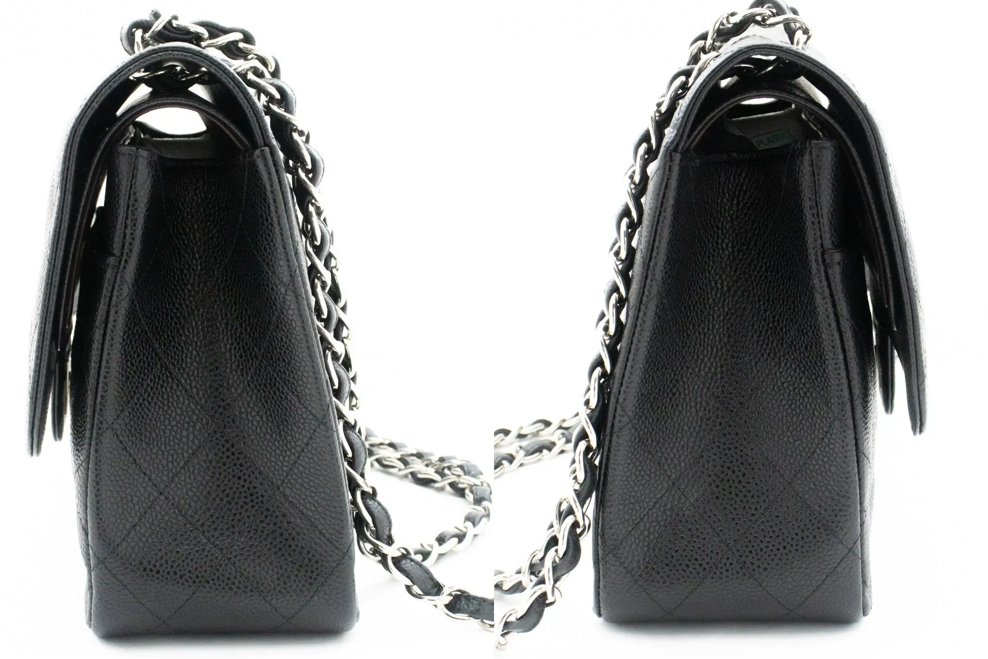 CHANEL 11" Large Grained Calfskin Double Flap Chain Shoulder Bag
