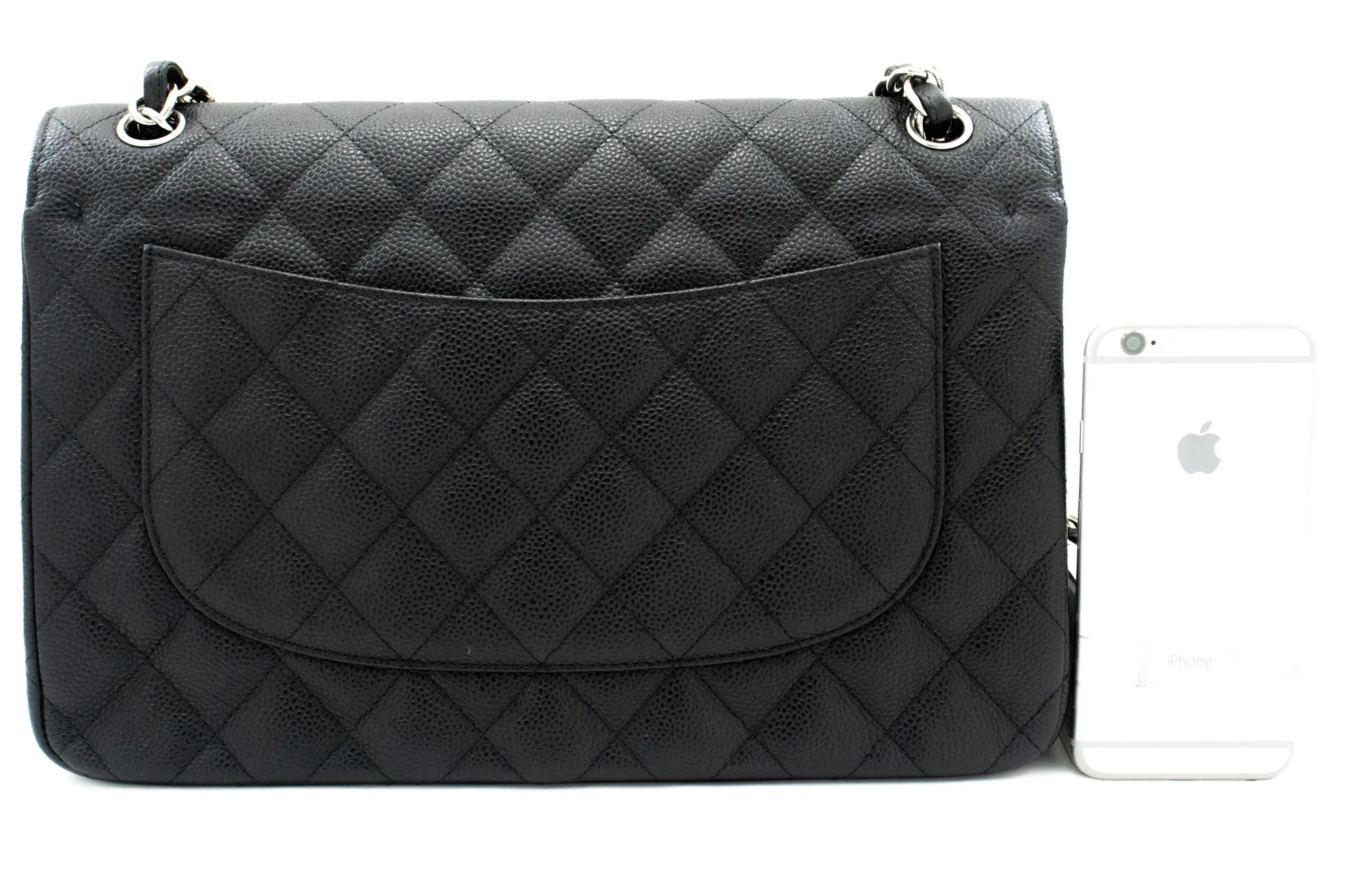 CHANEL 11" Large Grained Calfskin Double Flap Chain Shoulder Bag