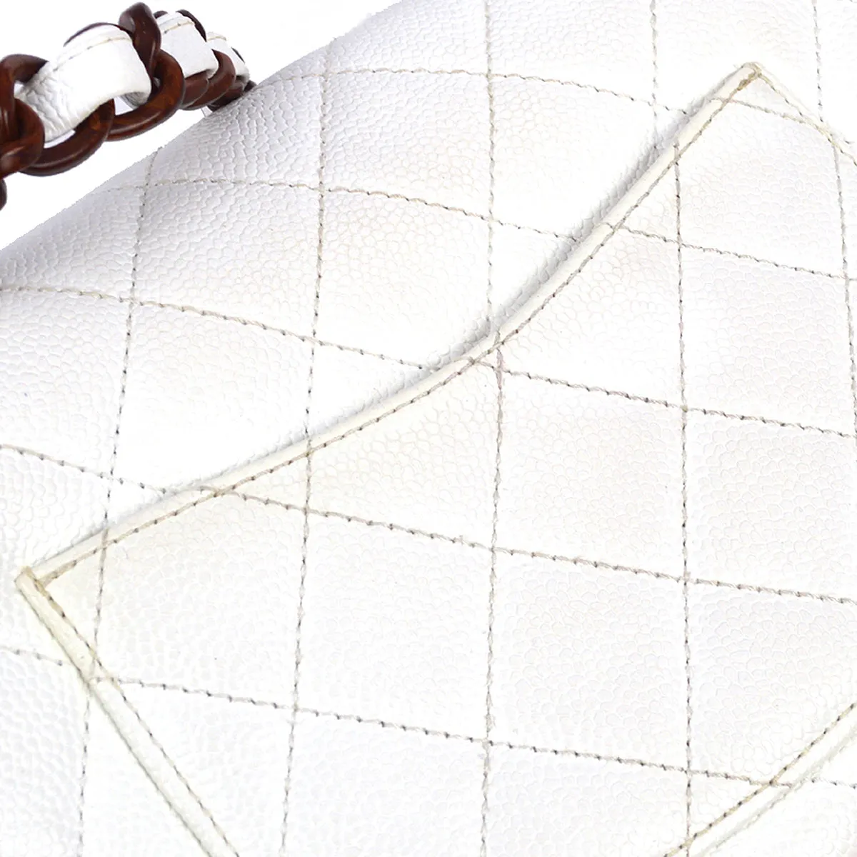 Chanel 1997-1999 White Caviar Classic Flap Acrylic Chain Shoulder Bag