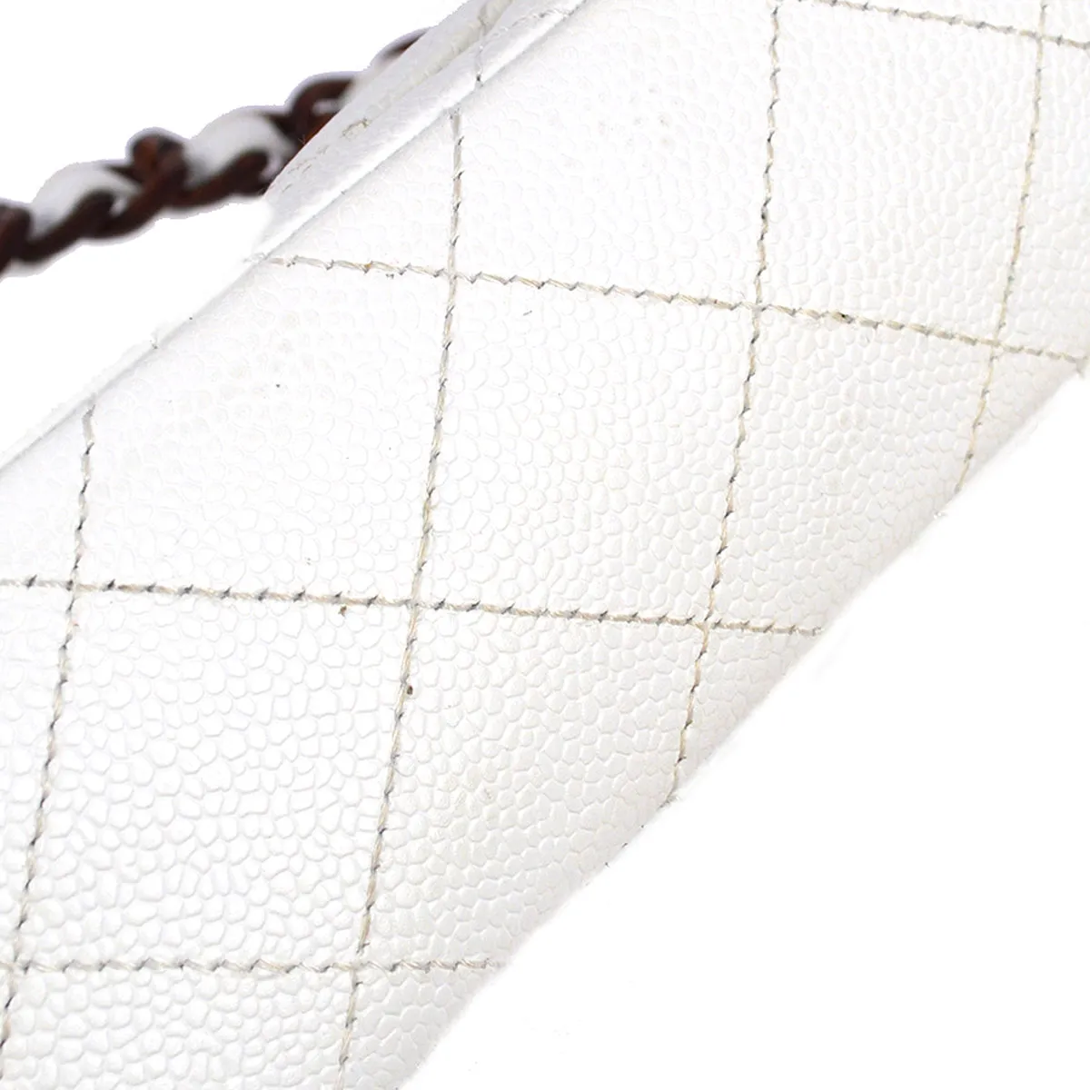 Chanel 1997-1999 White Caviar Classic Flap Acrylic Chain Shoulder Bag