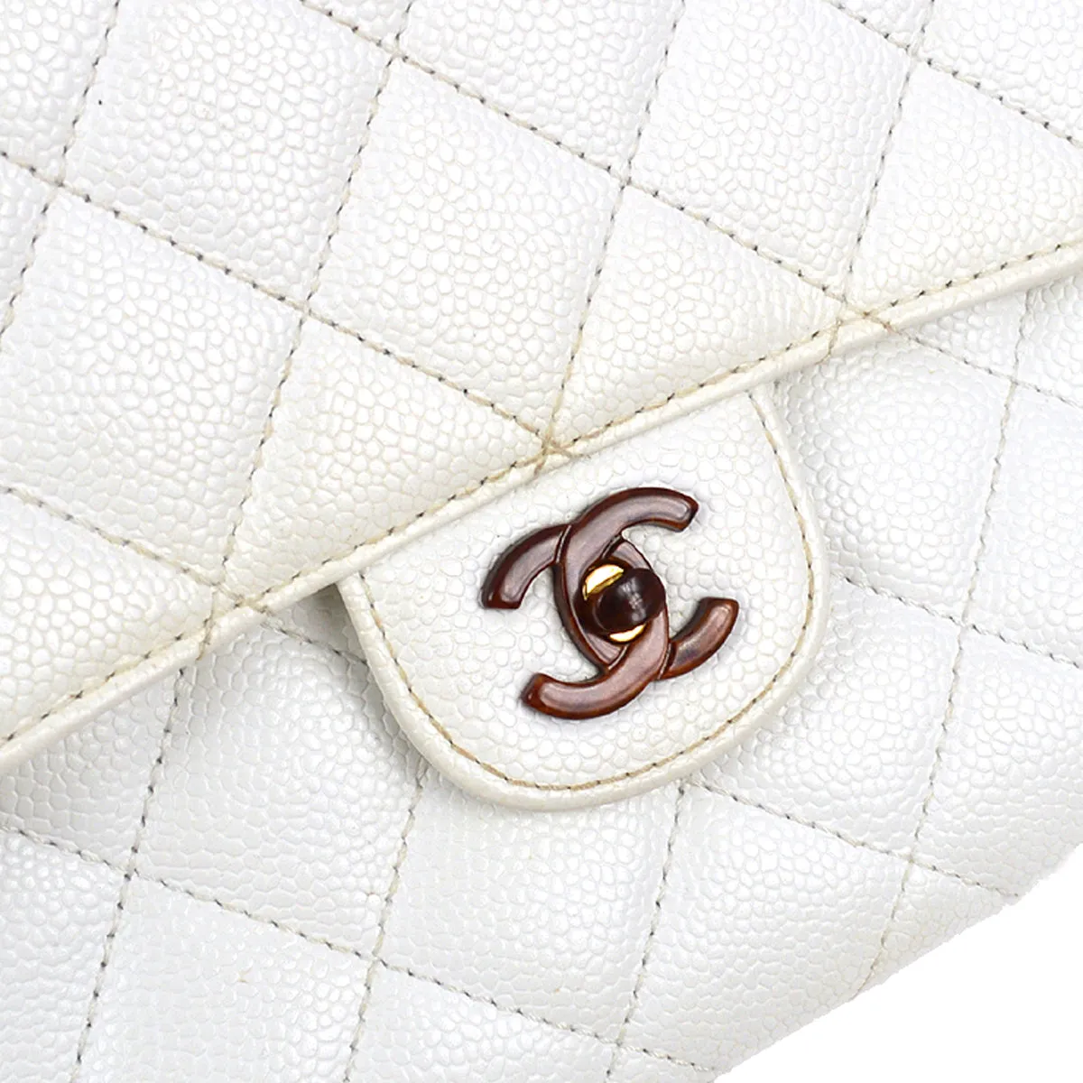Chanel 1997-1999 White Caviar Classic Flap Acrylic Chain Shoulder Bag