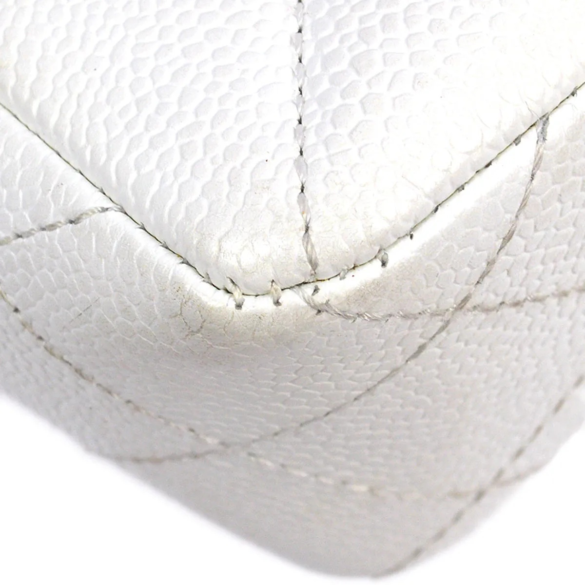 Chanel 1997-1999 White Caviar Classic Flap Acrylic Chain Shoulder Bag