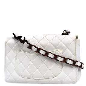 Chanel 1997-1999 White Caviar Classic Flap Acrylic Chain Shoulder Bag