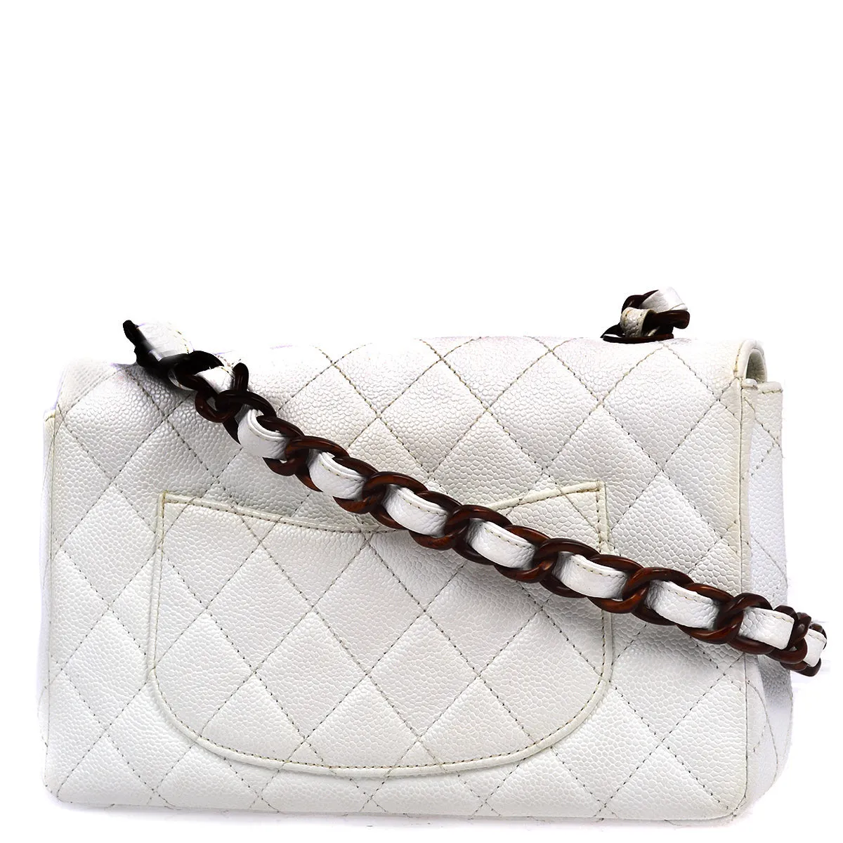 Chanel 1997-1999 White Caviar Classic Flap Acrylic Chain Shoulder Bag