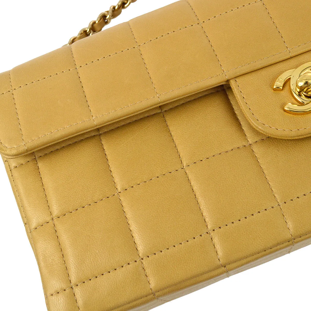 Chanel 2004-2005 Beige Lambskin East West Choco Bar Chain Shoulder Bag