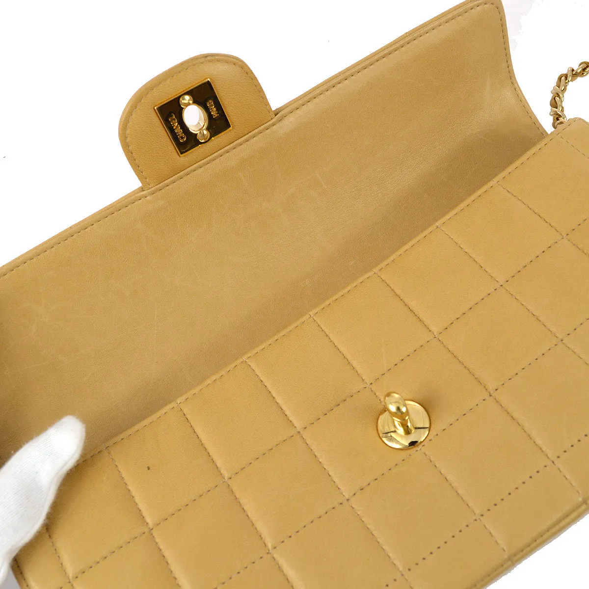 Chanel 2004-2005 Beige Lambskin East West Choco Bar Chain Shoulder Bag