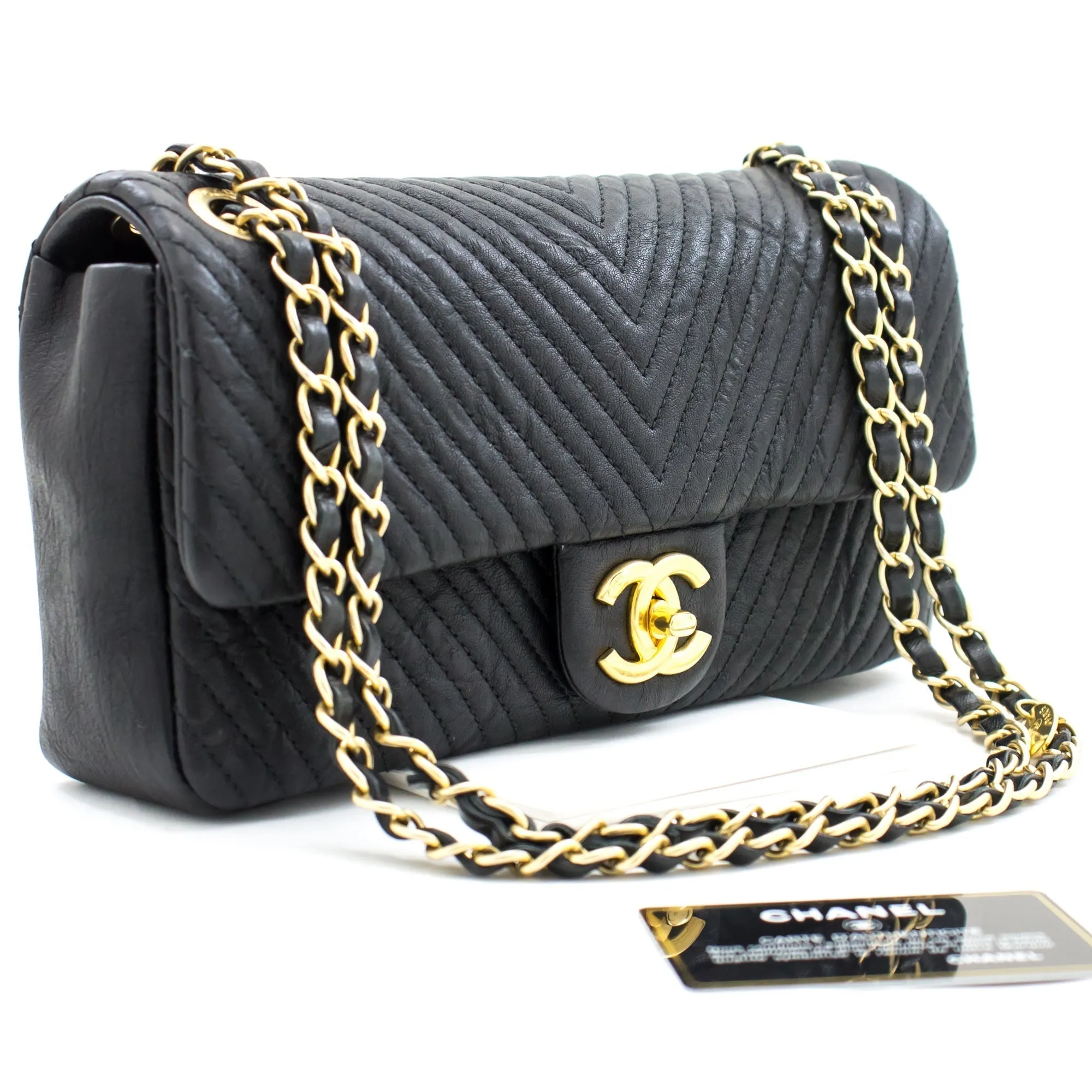 Chanel 2015 Chevron V-Stitch Leather Chain Flap Shoulder Bag
