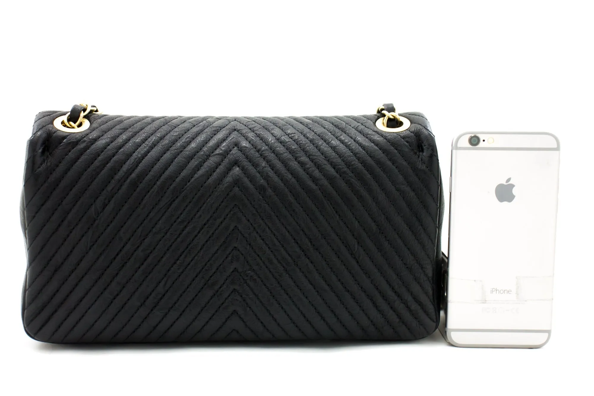Chanel 2015 Chevron V-Stitch Leather Chain Flap Shoulder Bag