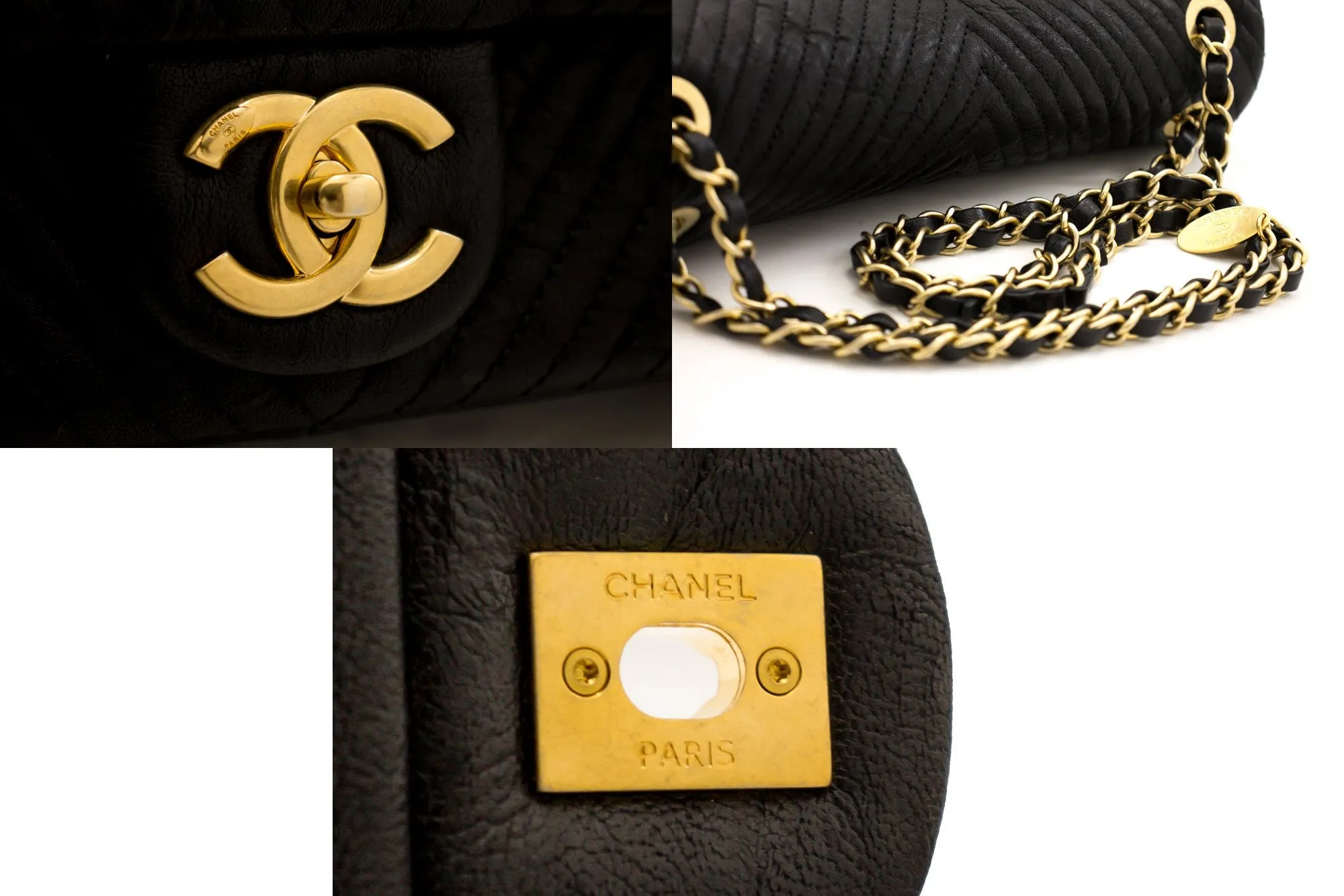 Chanel 2015 Chevron V-Stitch Leather Chain Flap Shoulder Bag