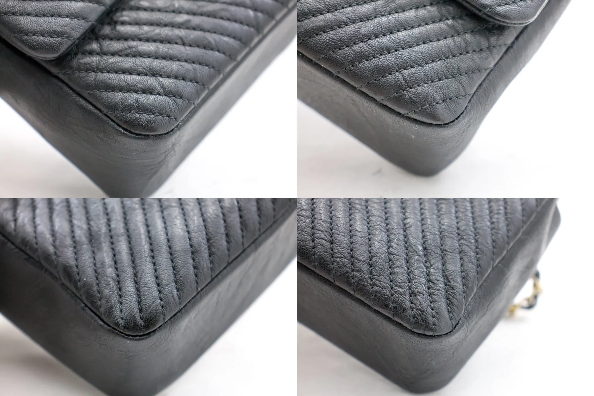 Chanel 2015 Chevron V-Stitch Leather Chain Flap Shoulder Bag