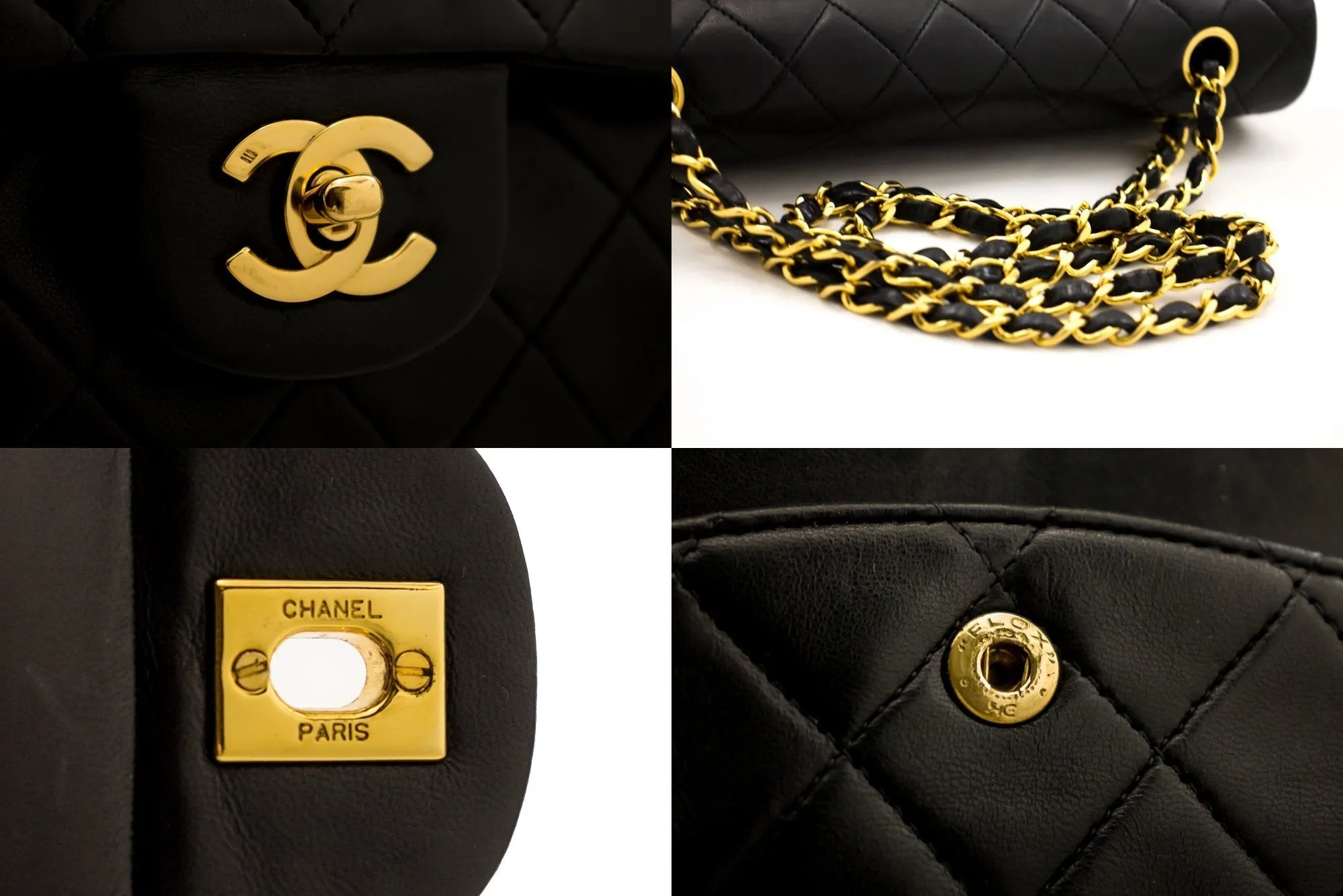 CHANEL 2.55 Double Flap Chain Shoulder Bag Black Lambskin Handbag