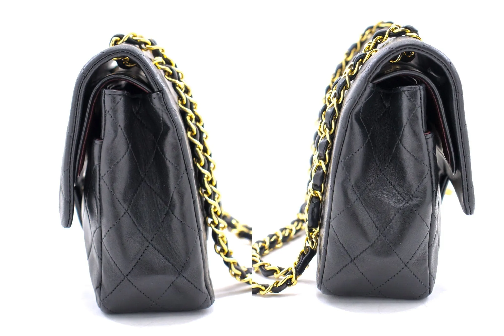 CHANEL 2.55 Double Flap Chain Shoulder Bag Black Lambskin Handbag