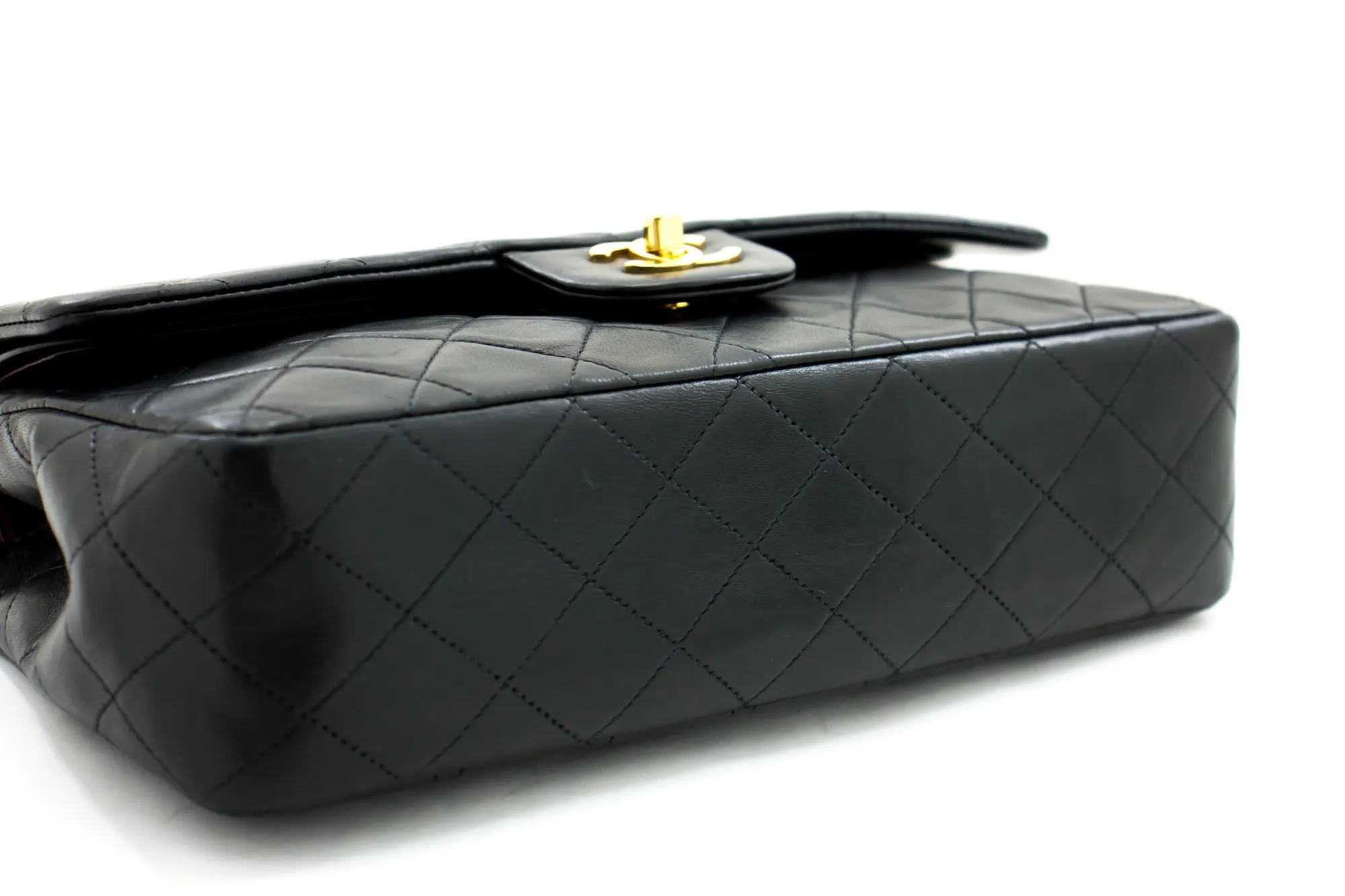 CHANEL 2.55 Double Flap Chain Shoulder Bag Black Lambskin Handbag