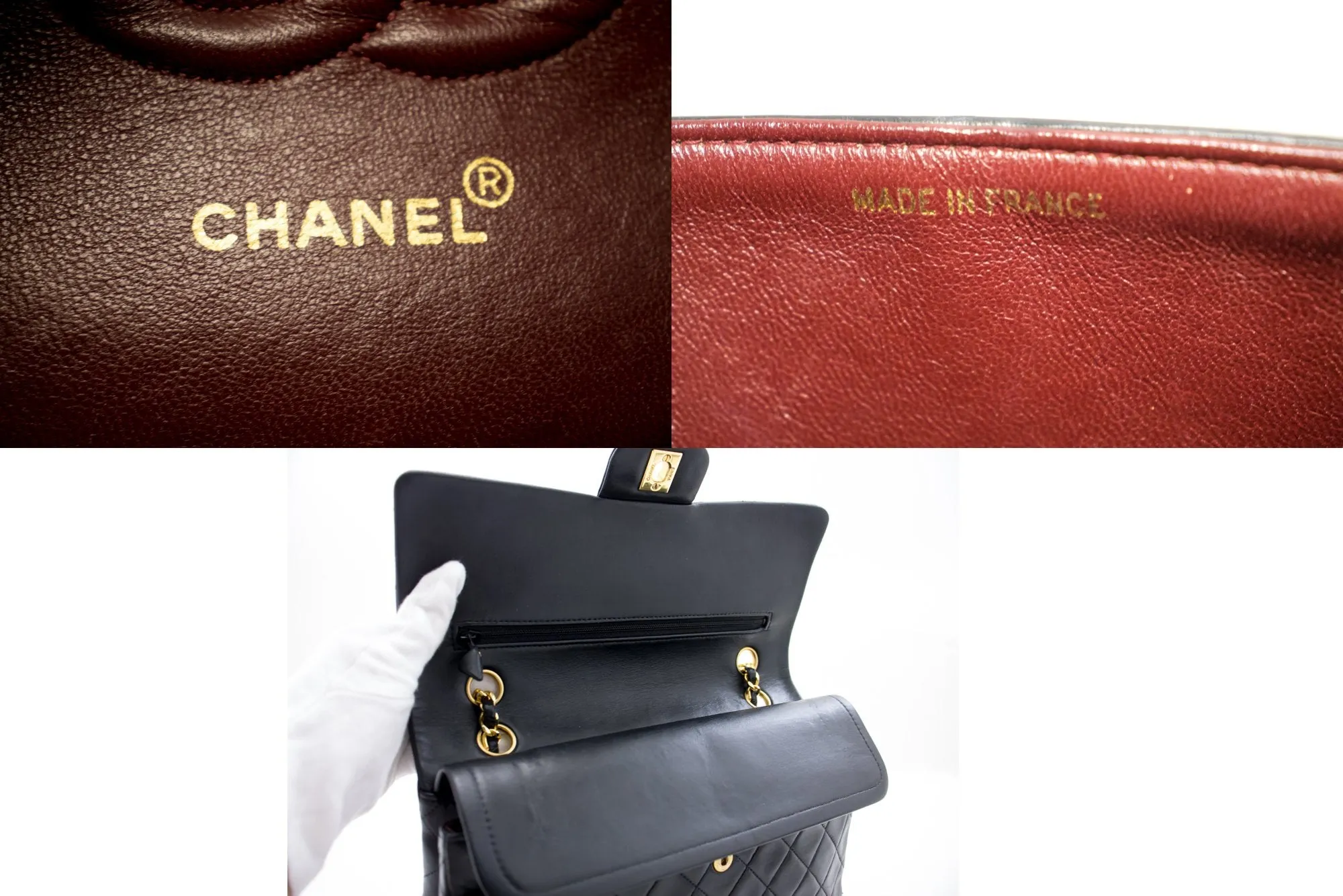 CHANEL 2.55 Double Flap Chain Shoulder Bag Black Lambskin Handbag
