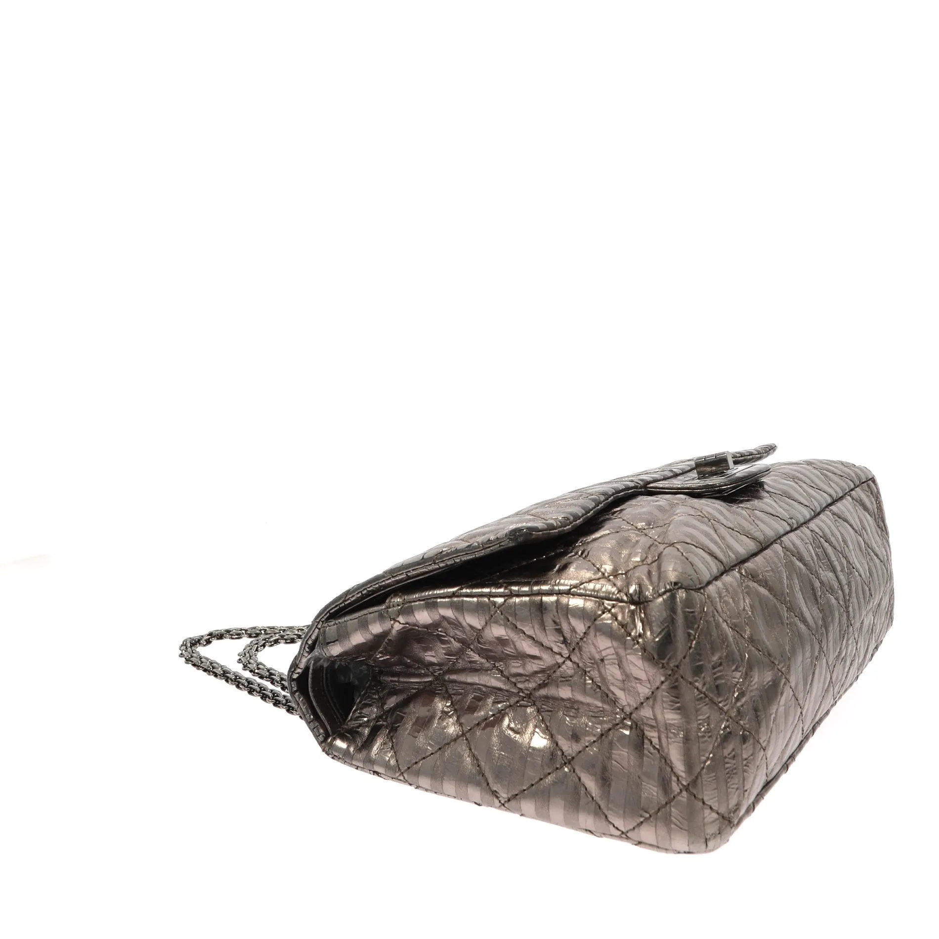 CHANEL 2.55 Reissue 227 Double Flap Metallic Striped Shoulder Bag