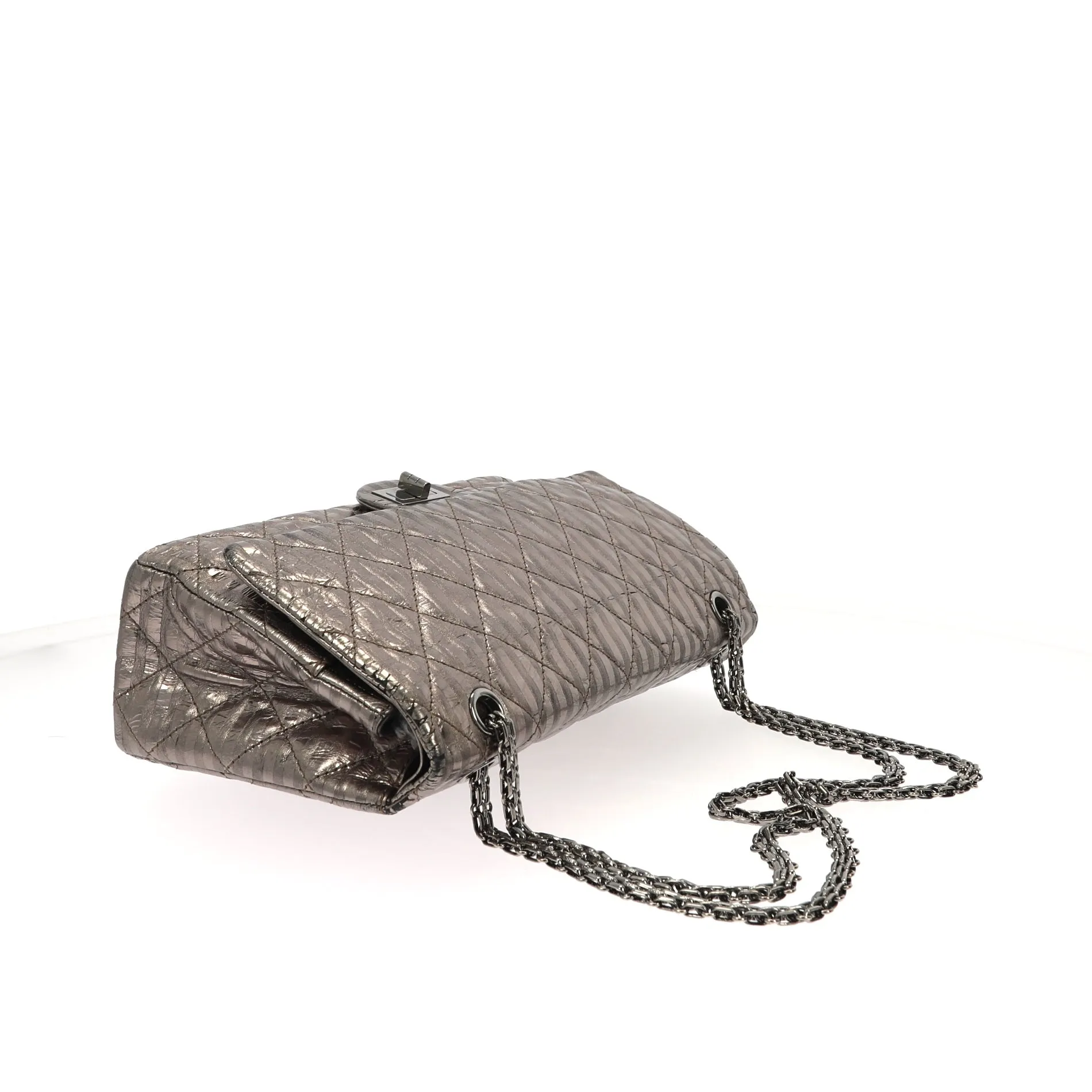 CHANEL 2.55 Reissue 227 Double Flap Metallic Striped Shoulder Bag