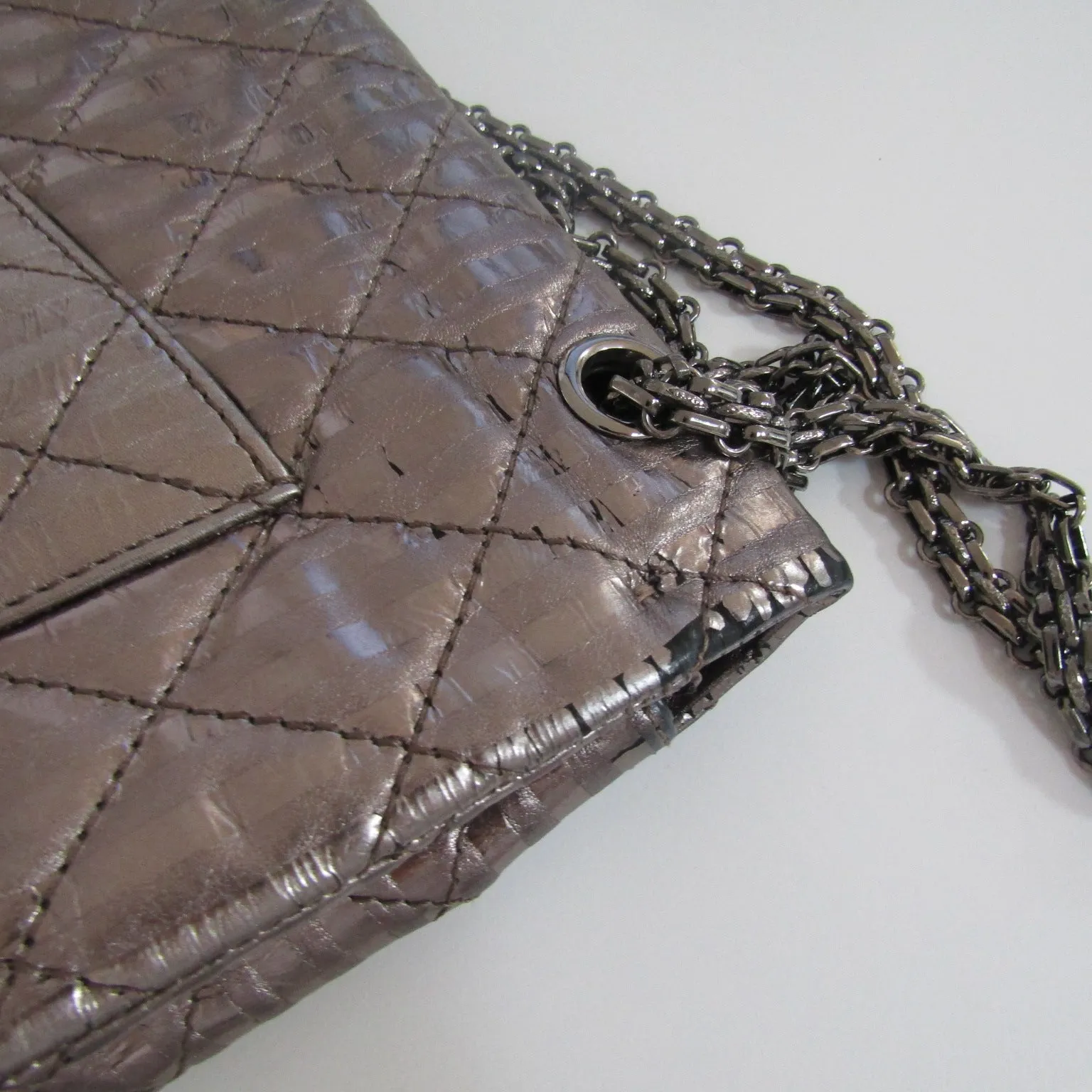 CHANEL 2.55 Reissue 227 Double Flap Metallic Striped Shoulder Bag