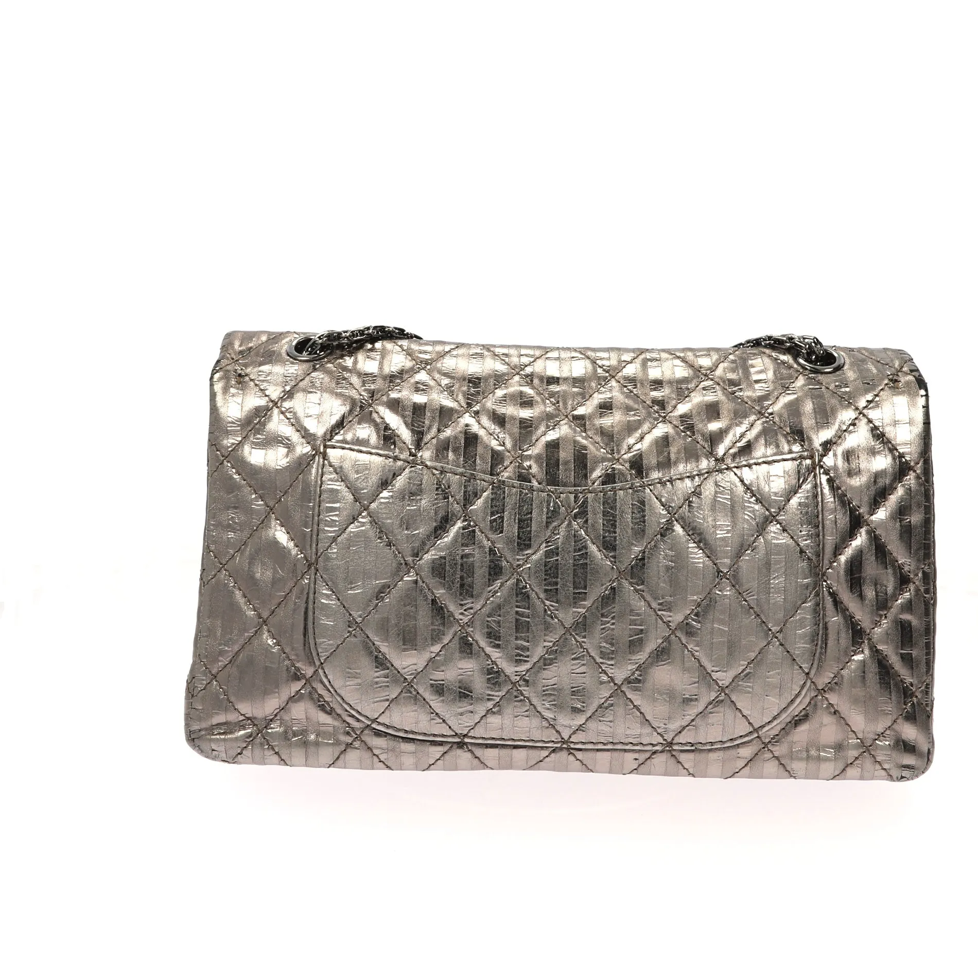 CHANEL 2.55 Reissue 227 Double Flap Metallic Striped Shoulder Bag