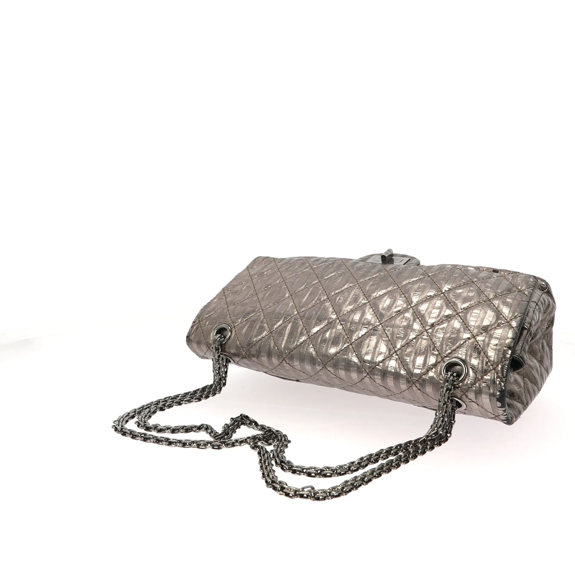 CHANEL 2.55 Reissue 227 Double Flap Metallic Striped Shoulder Bag