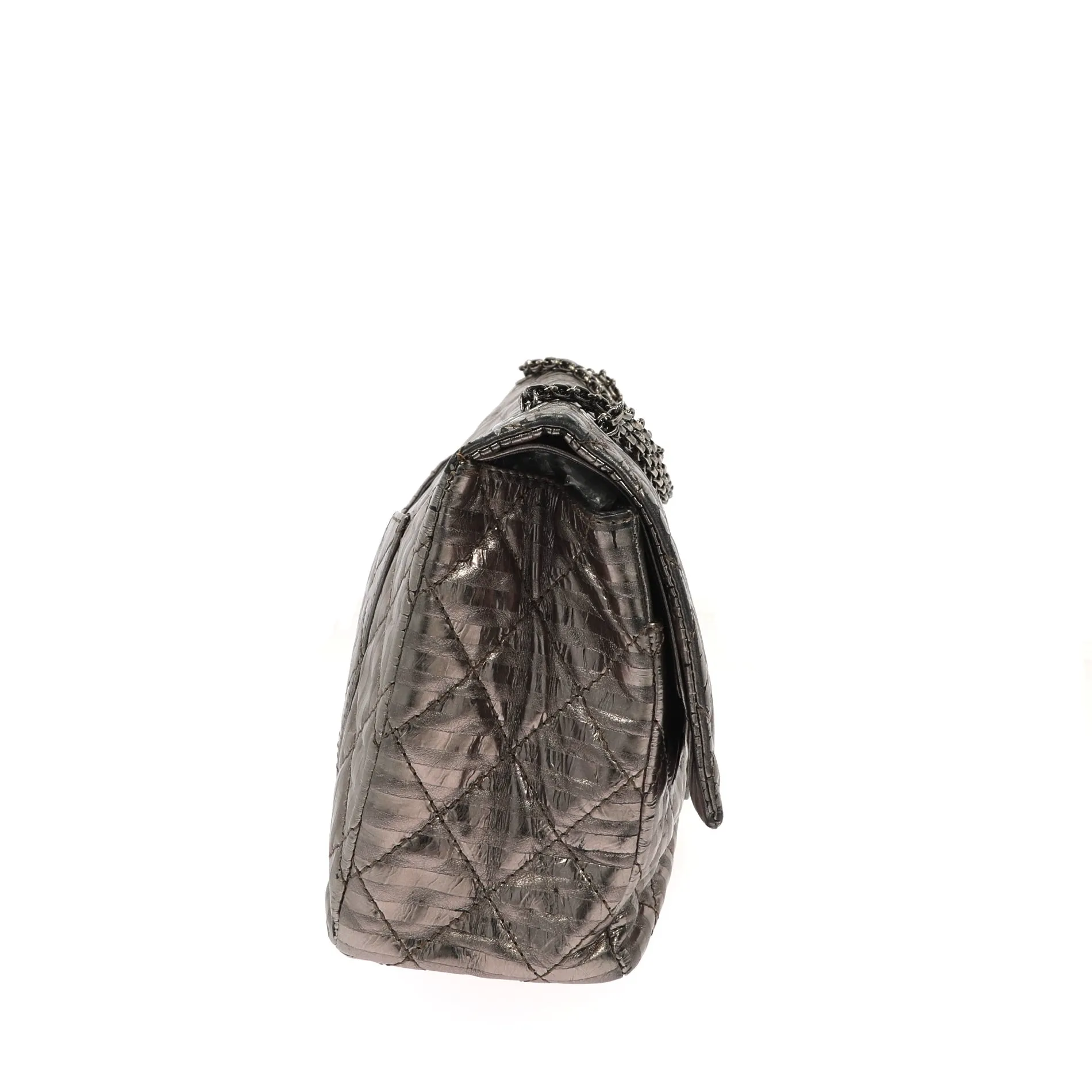 CHANEL 2.55 Reissue 227 Double Flap Metallic Striped Shoulder Bag
