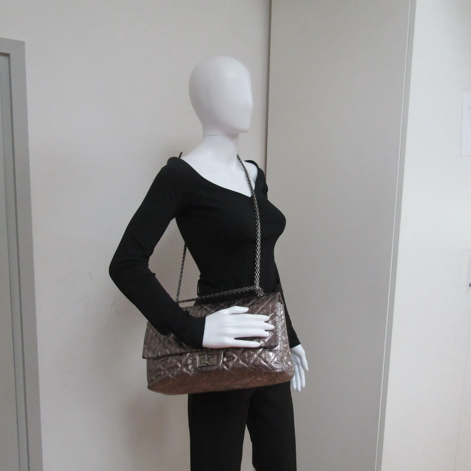 CHANEL 2.55 Reissue 227 Double Flap Metallic Striped Shoulder Bag