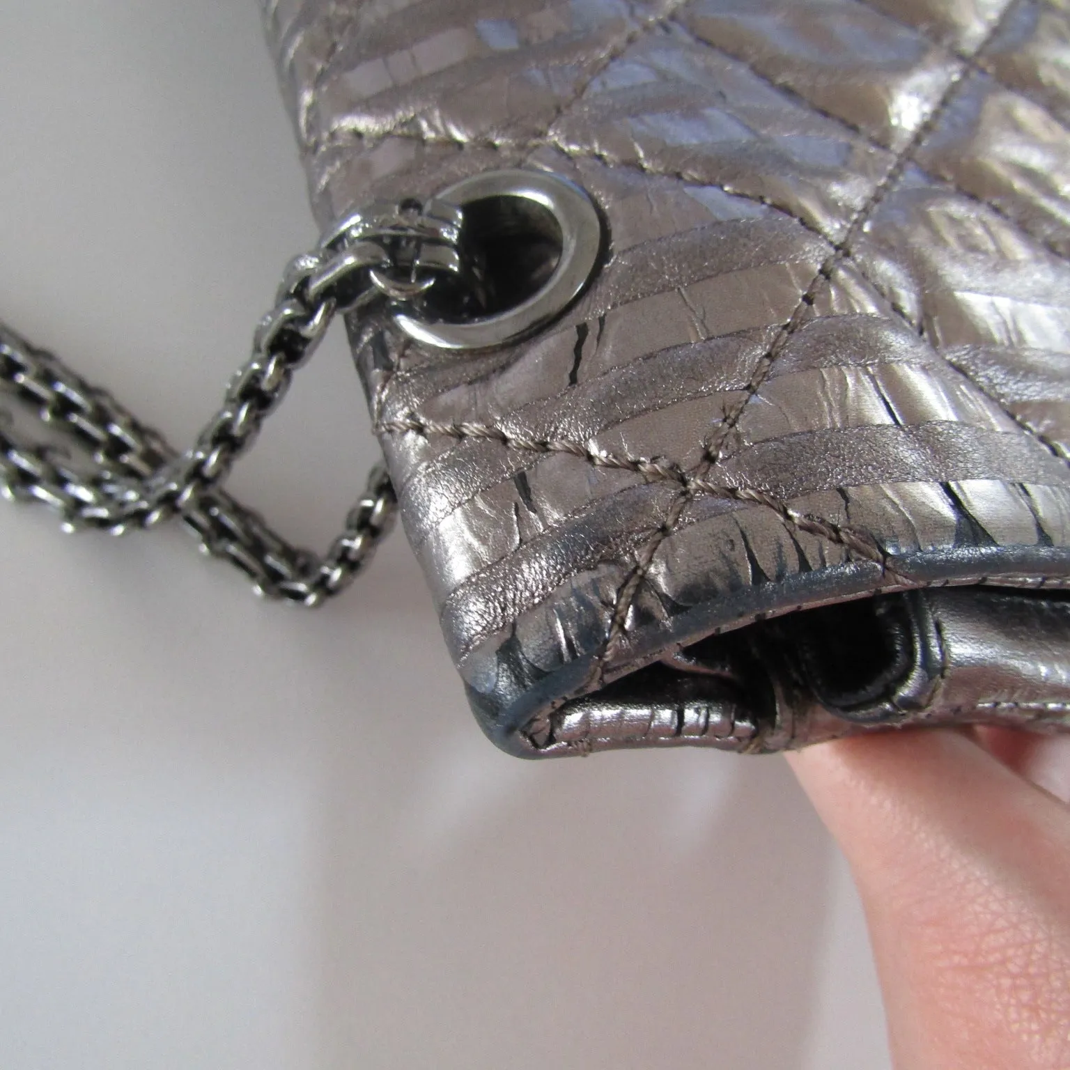 CHANEL 2.55 Reissue 227 Double Flap Metallic Striped Shoulder Bag